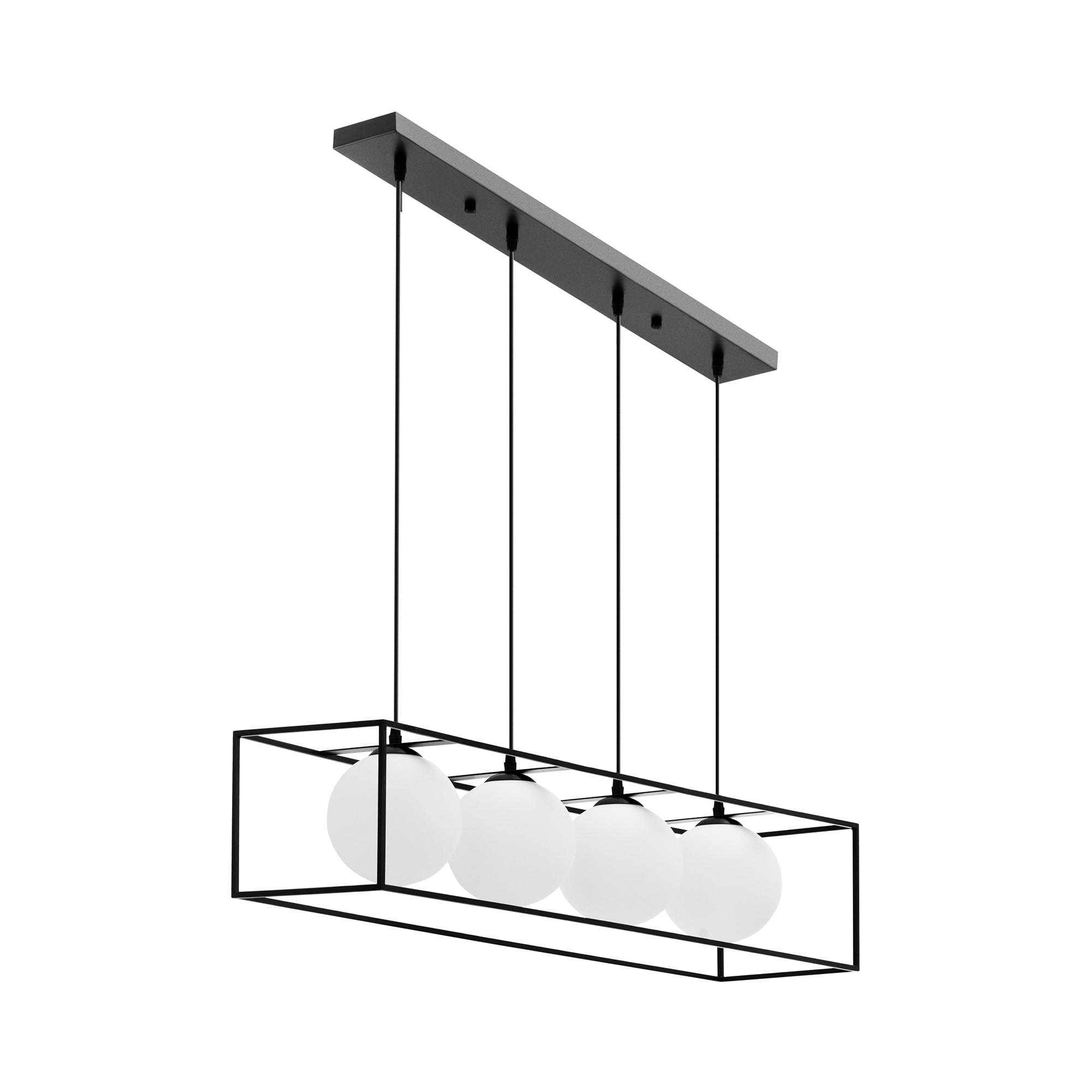 Uniprodo Pendelleuchte - 4 Leuchtmittel - Glaskugeln in Eisenrahmen UNI_LD_17