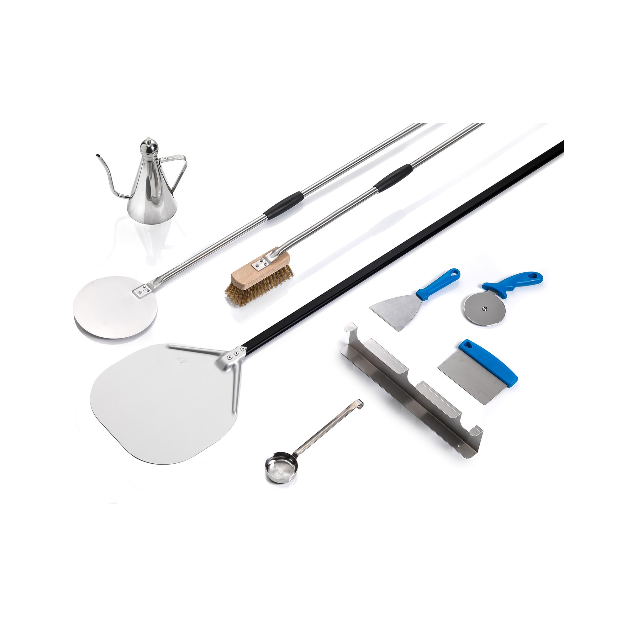 Pizza accessoires - 9 delig - 2 pizzascheppen - Aluminium / hout / messing / roestvrij staal