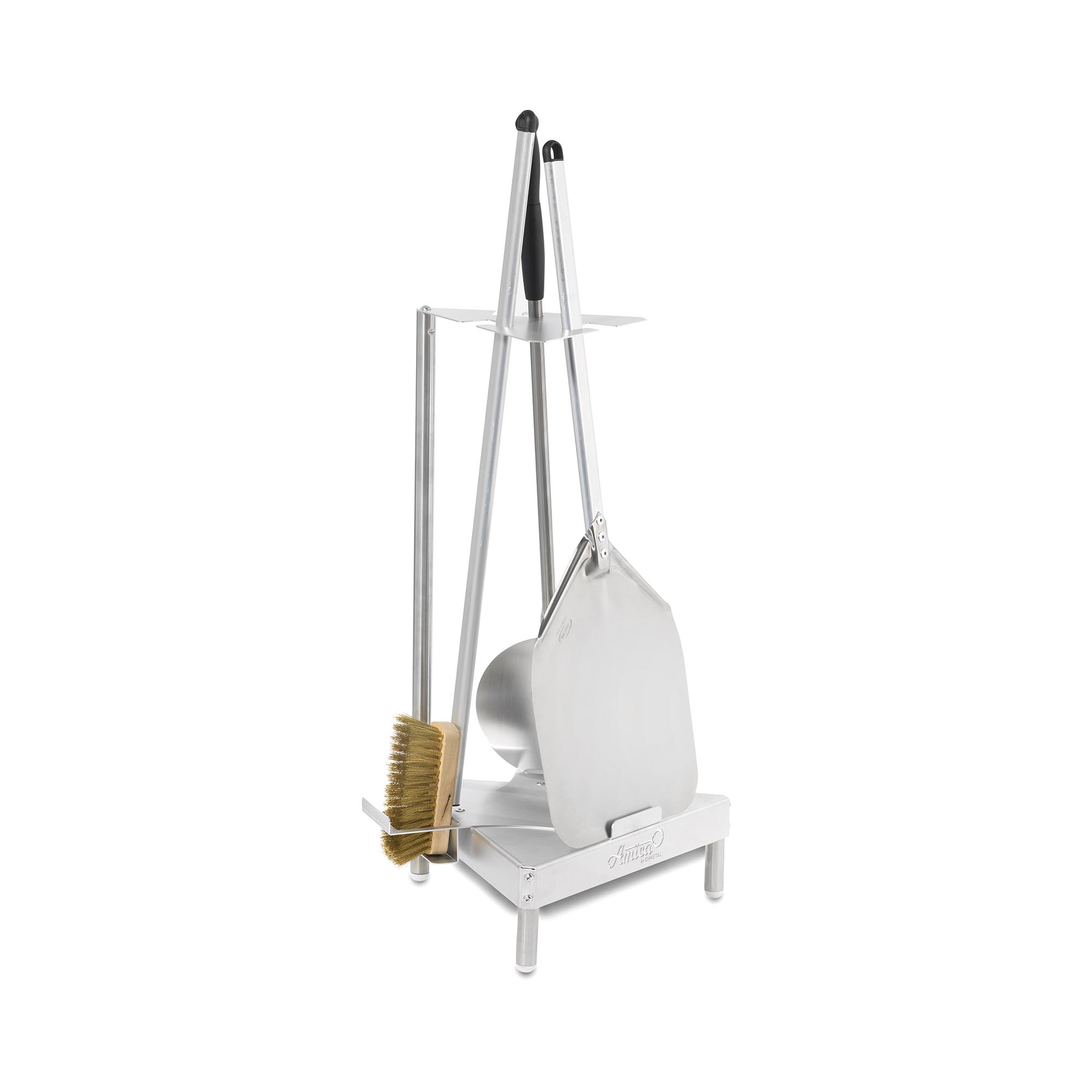 Pizza accessoires - 4 delig - 2 pizzascheppen - Handvat: 90 cm - Roestvrij staal / aluminium / messing / hout