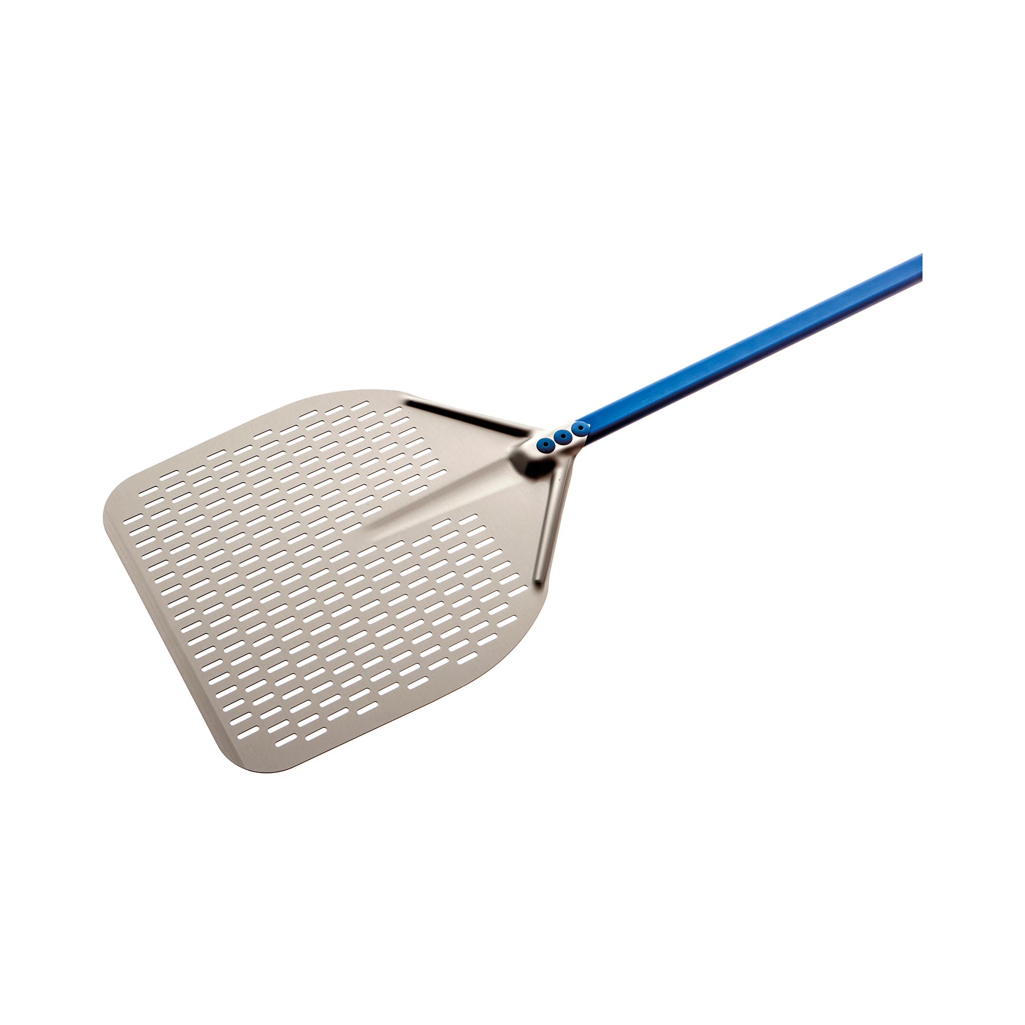 Pizzaschep - 36 x 36 cm - geperforeerd - handvat: 120 cm - Geanodiseerd aluminium