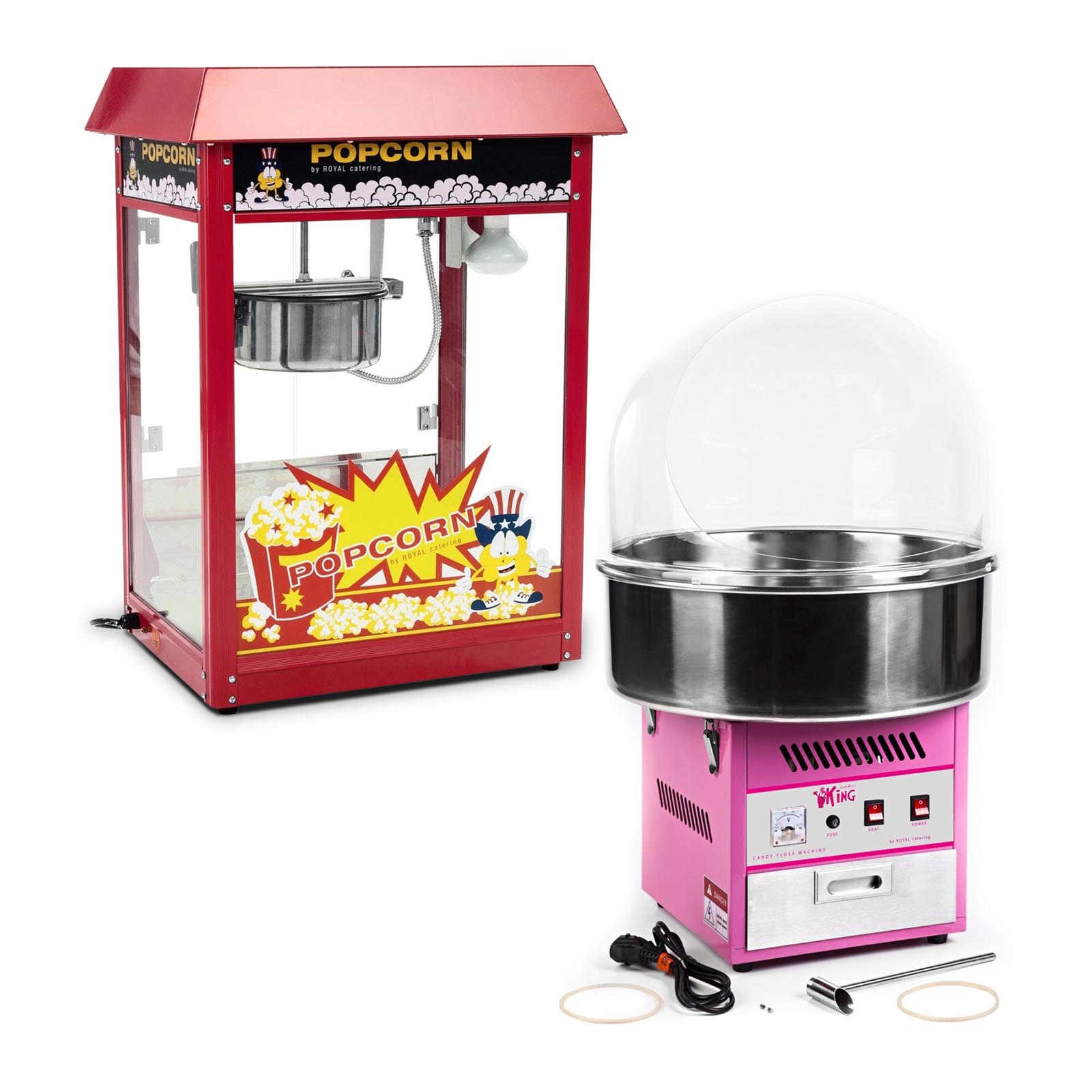 Royal Catering Set Popcornmaschine und Zuckerwattemaschine - 1.600 W / 1.200 W - Spuckschutz RCPR-16E-SET1