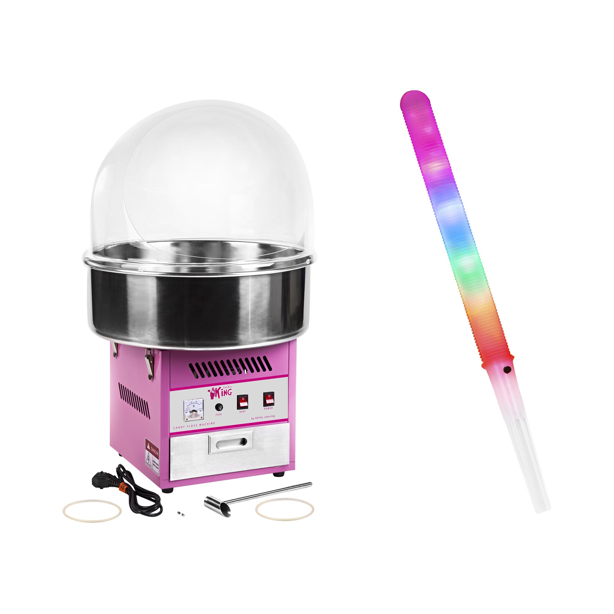Vattacukor készítő gép készlet pálcikákkal - 52 cm - 1.200 W - szélfogó bura - 50 db | Royal Catering