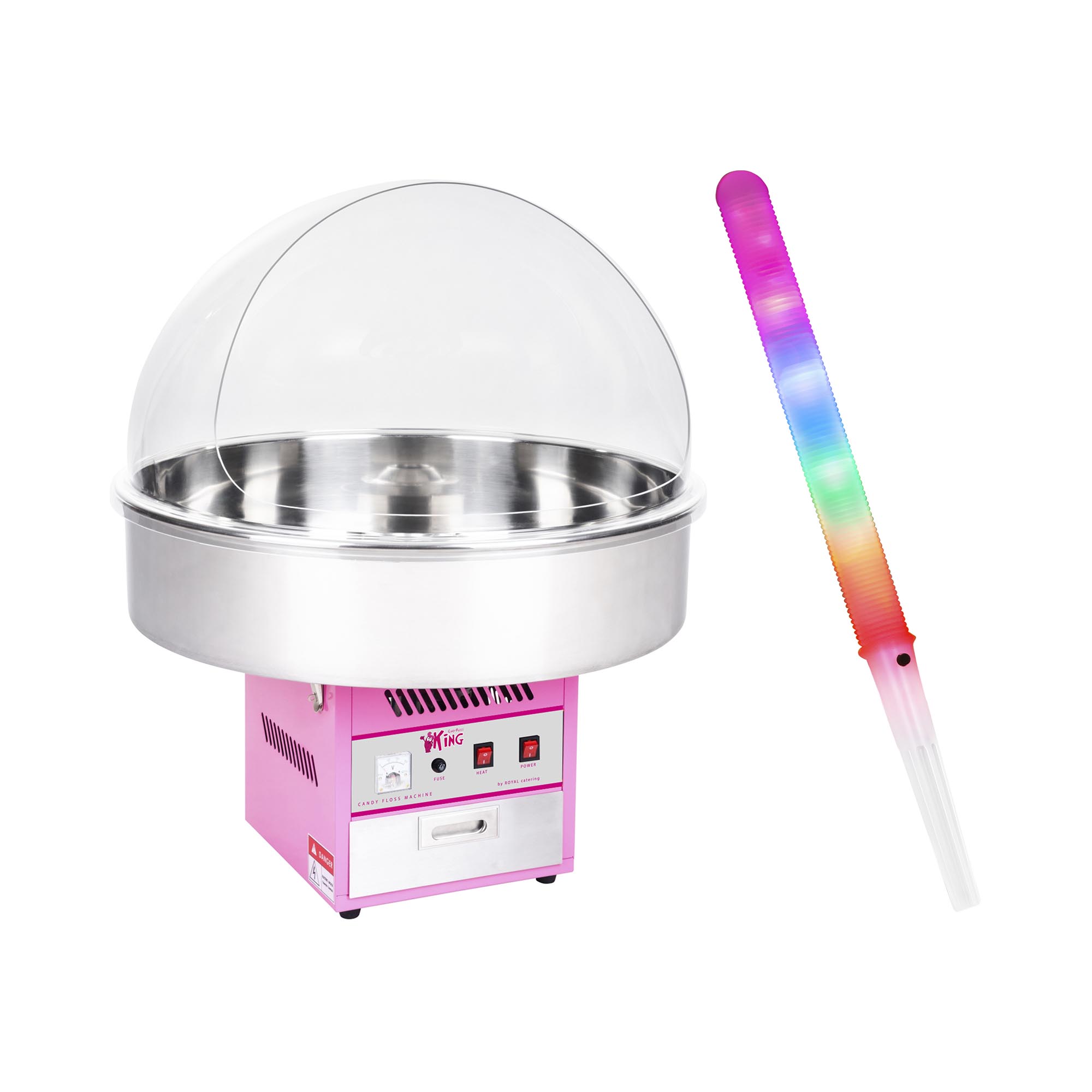 Vattacukor készítő gép készlet LED pálcikákkal - 72 cm - 1.200 W - szélfogó bura - 50 db | Royal Catering