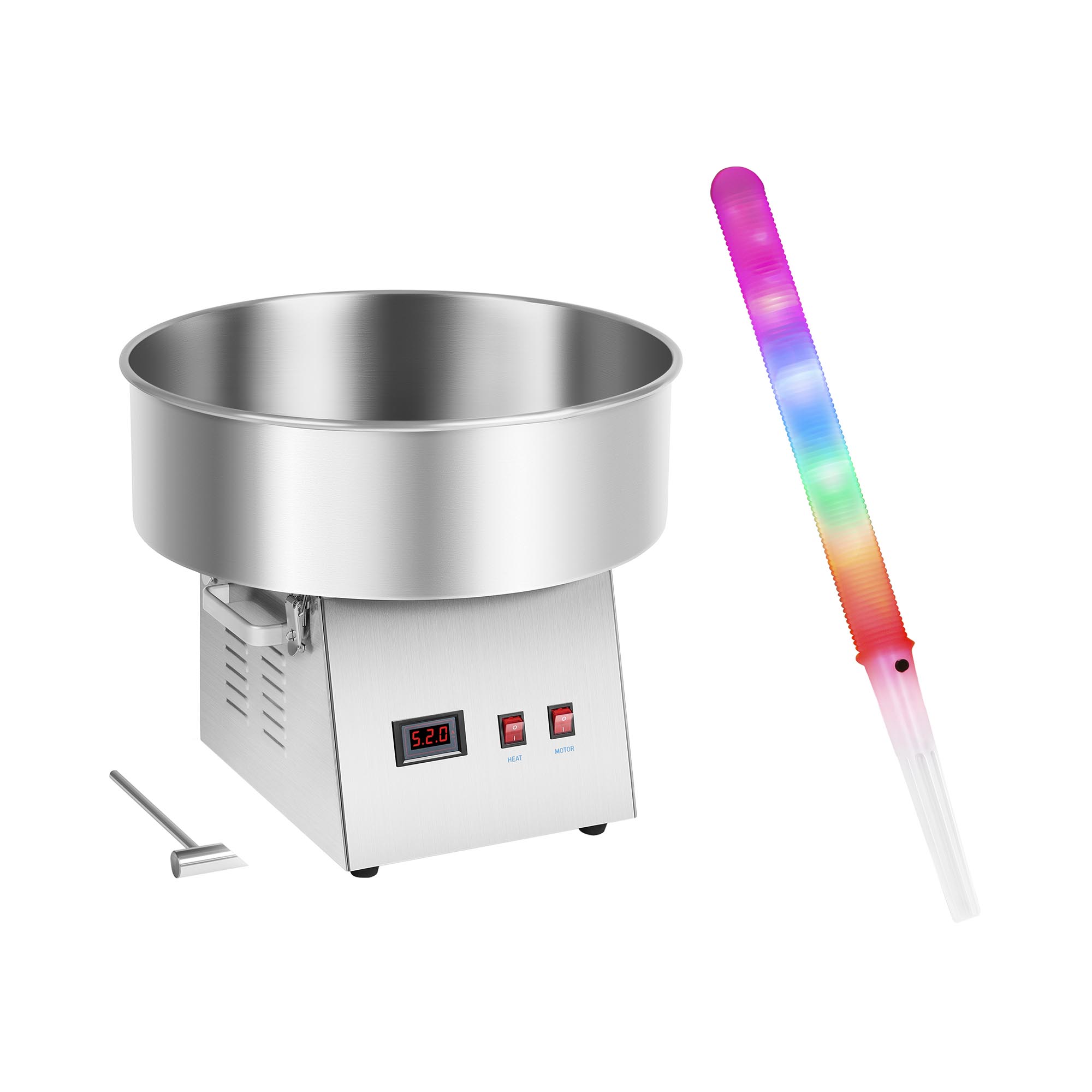 Vattacukor készítő gép készlet LED pálcikákkal - 52 cm - 1.030 W - rozsdamentes acél - 50 db | Royal Catering