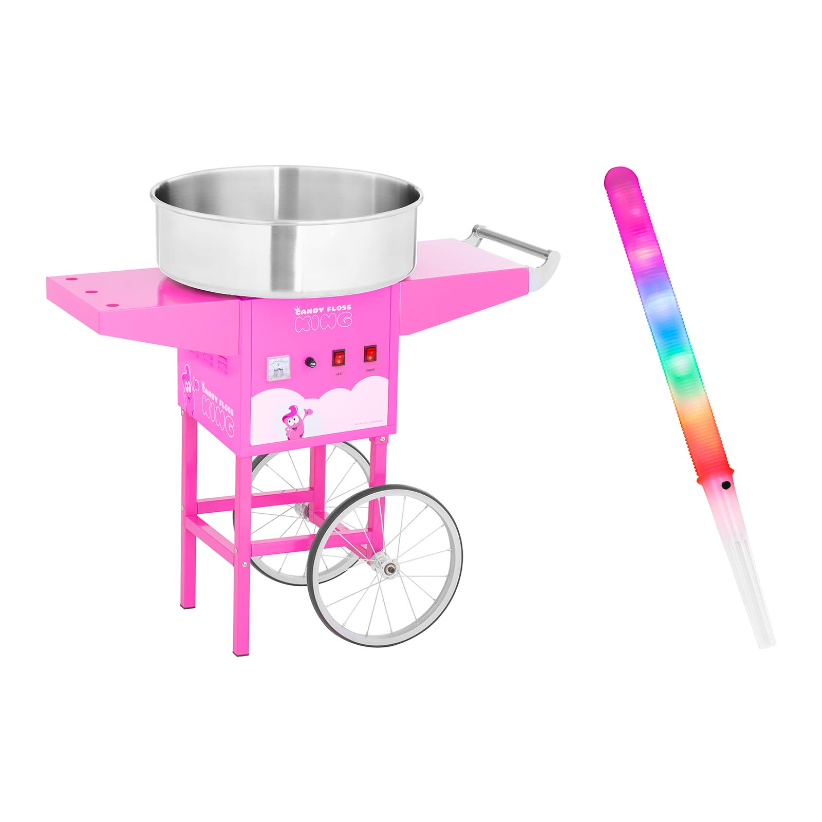 Vattacukor készítő gép pálcikákkal és kocsival - 52 cm - 1.200 W - pink | Royal Catering