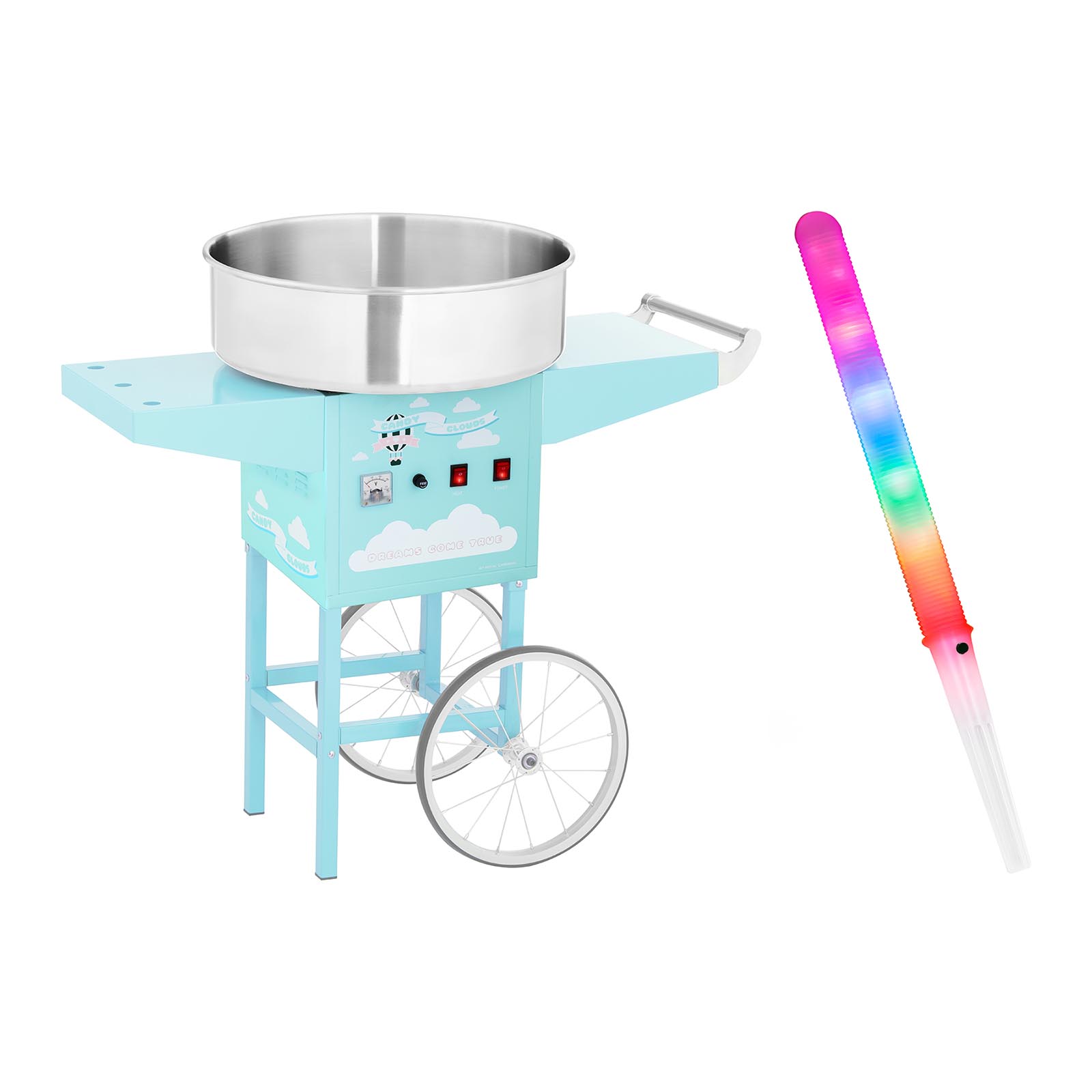 Vattacukor készítő gép pálcikákkal és kocsival - 52 cm - 1.200 W - türkizkék | Royal Catering