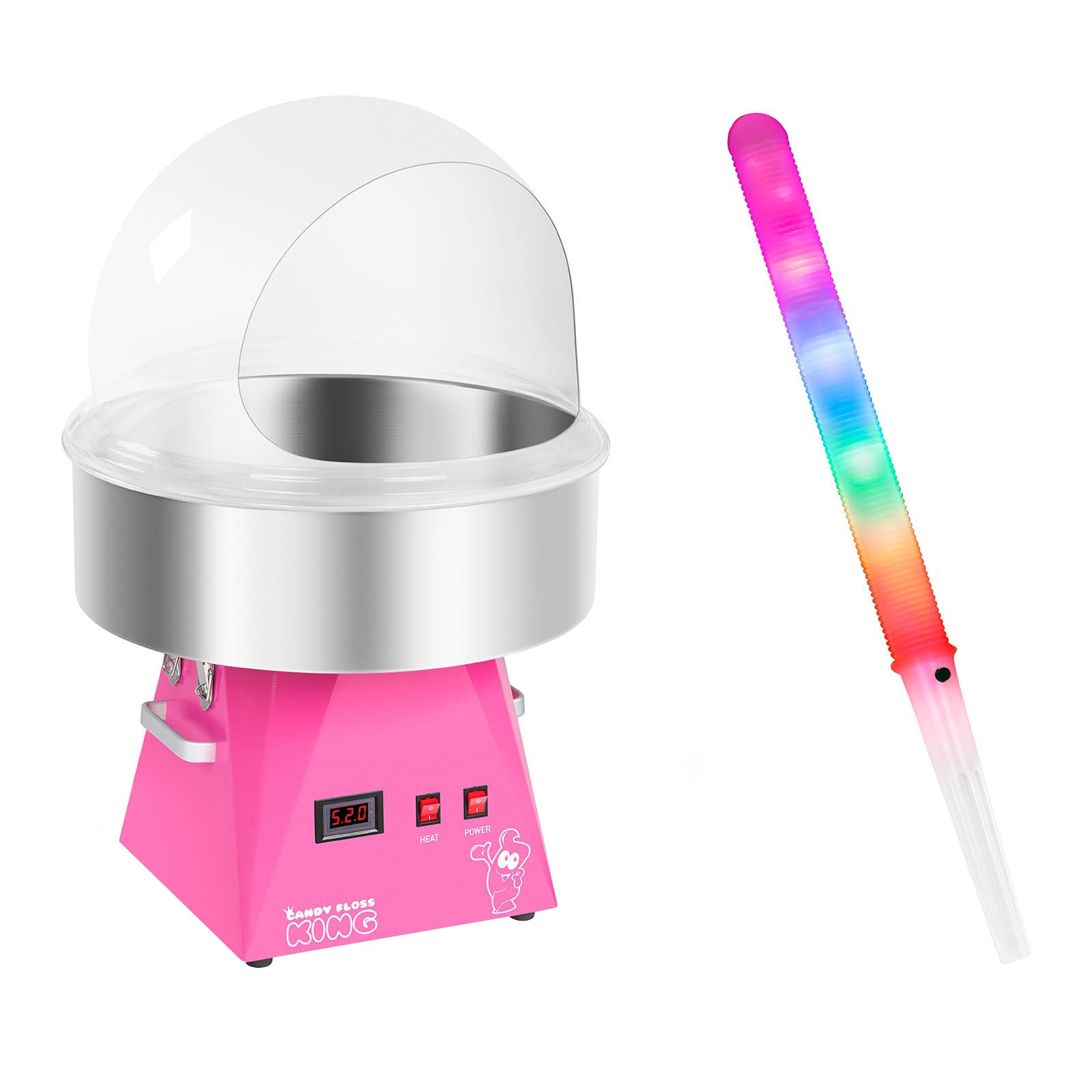 Vattacukor készítő gép készlet pálcikákkal - búrával - 52 cm - 1030 watt - pink | Royal Catering