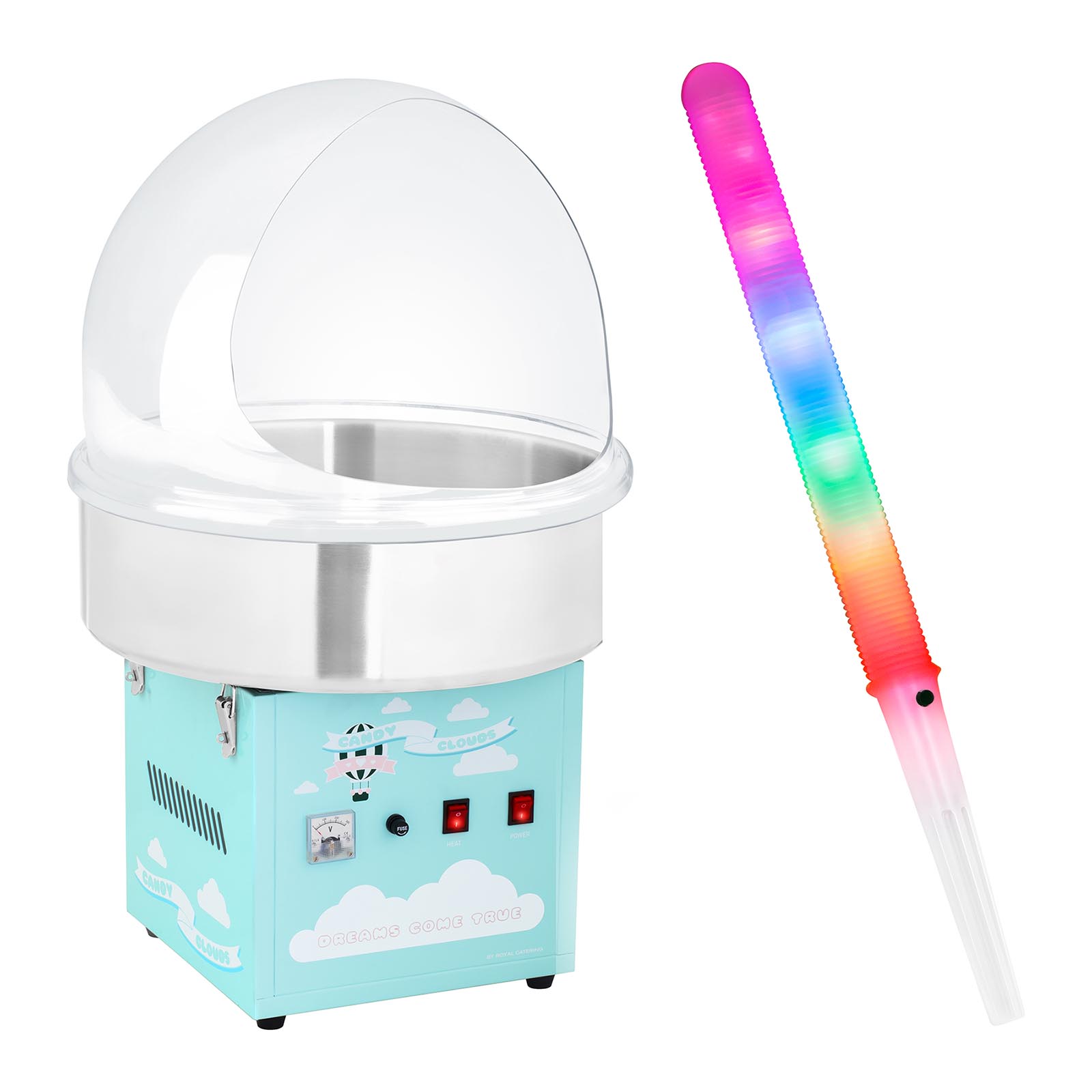 Vattacukor készítő gép készlet pálcikákkal - búrával - 52 cm - 1200 watt - türkizkék | Royal Catering