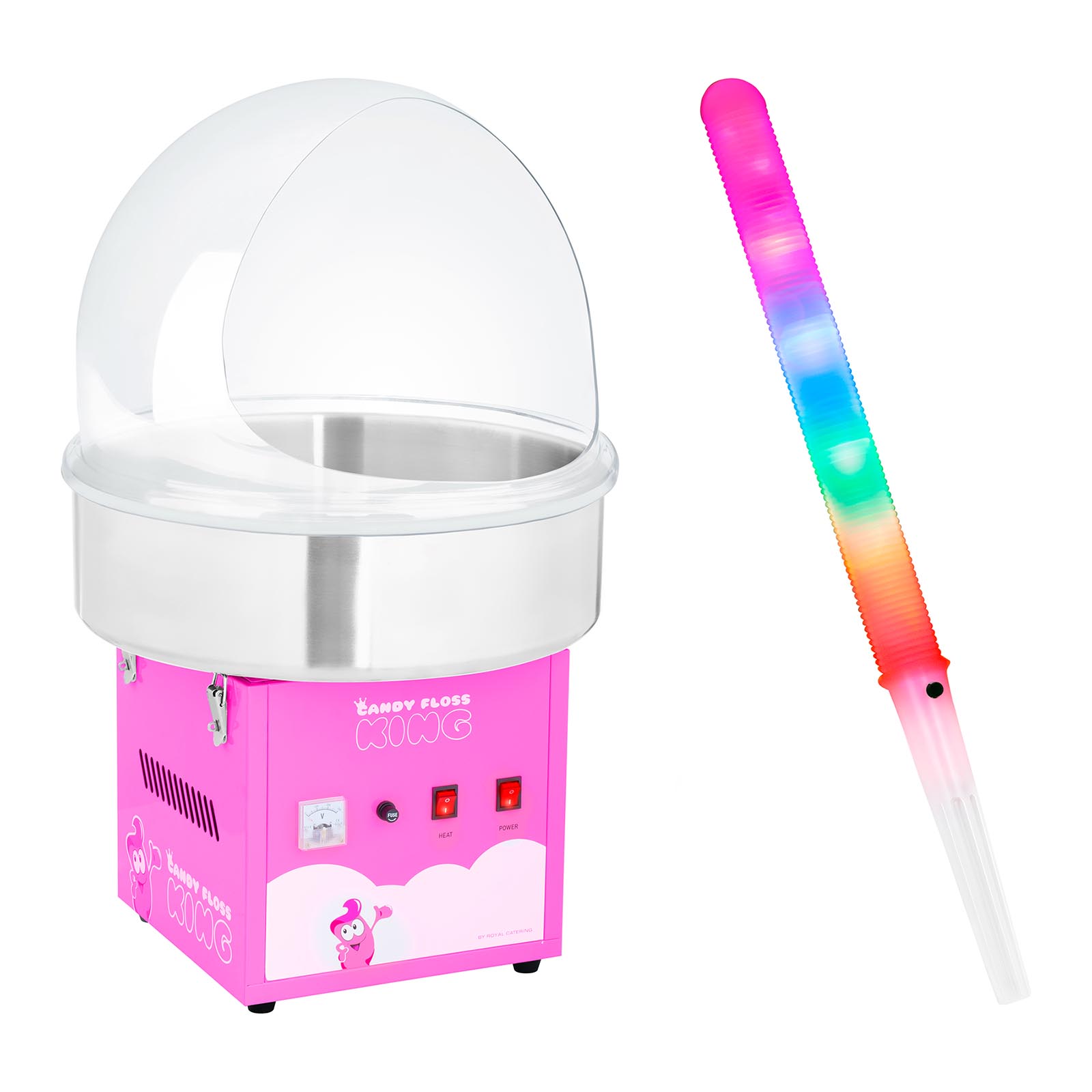 Vattacukor készítő gép készlet pálcikákkal - búrával - 52 cm - 1200 watt - pink | Royal Catering