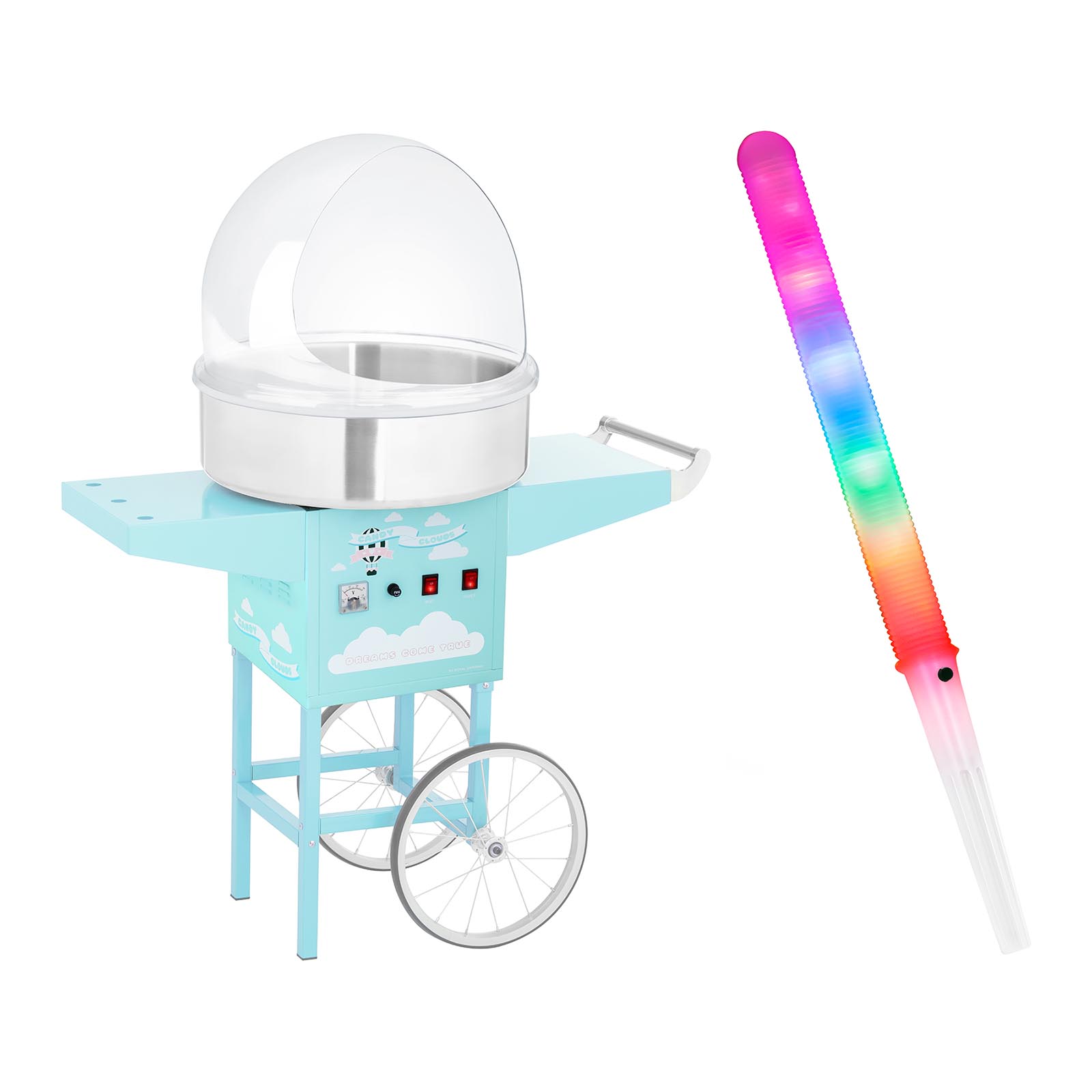 Vattacukor készítő gép készlet pálcikákkal - burával - kocsival - 52 cm - 1200 W - türkizkék | Royal Catering