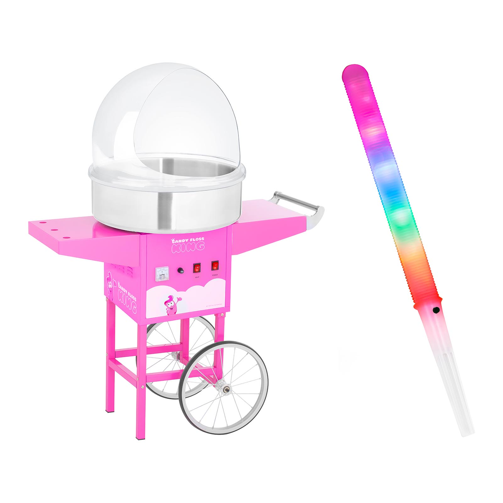 Vattacukor készítő gép készlet pálcikákkal - burával - kocsival - 52 cm - 1200 W - pink | Royal Catering