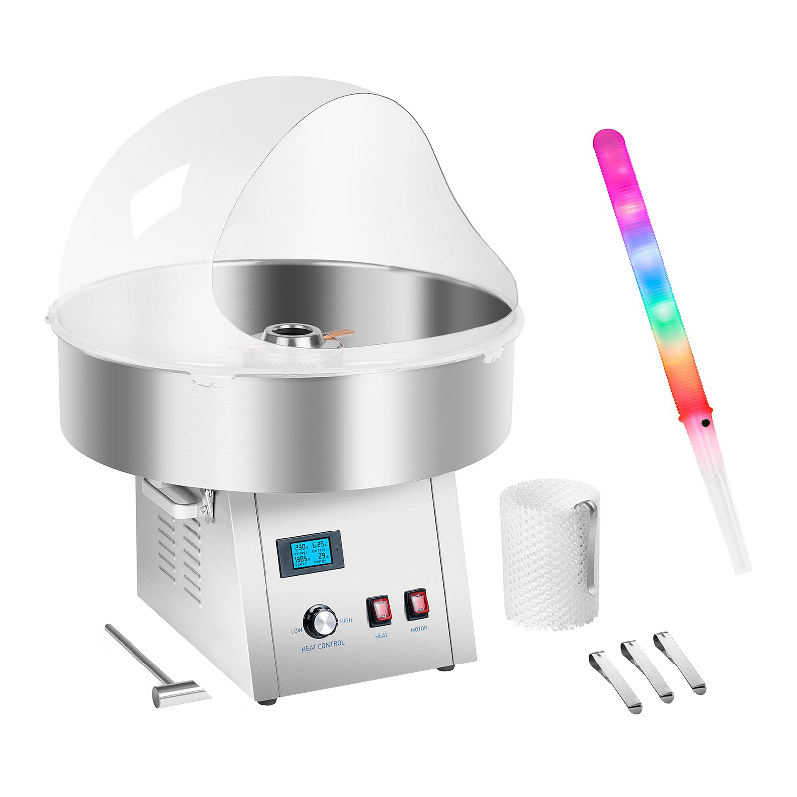 Vattacukor készítő gép készlet pálcikákkal - burával - hálóval - 62 cm - 1500 W | Royal Catering