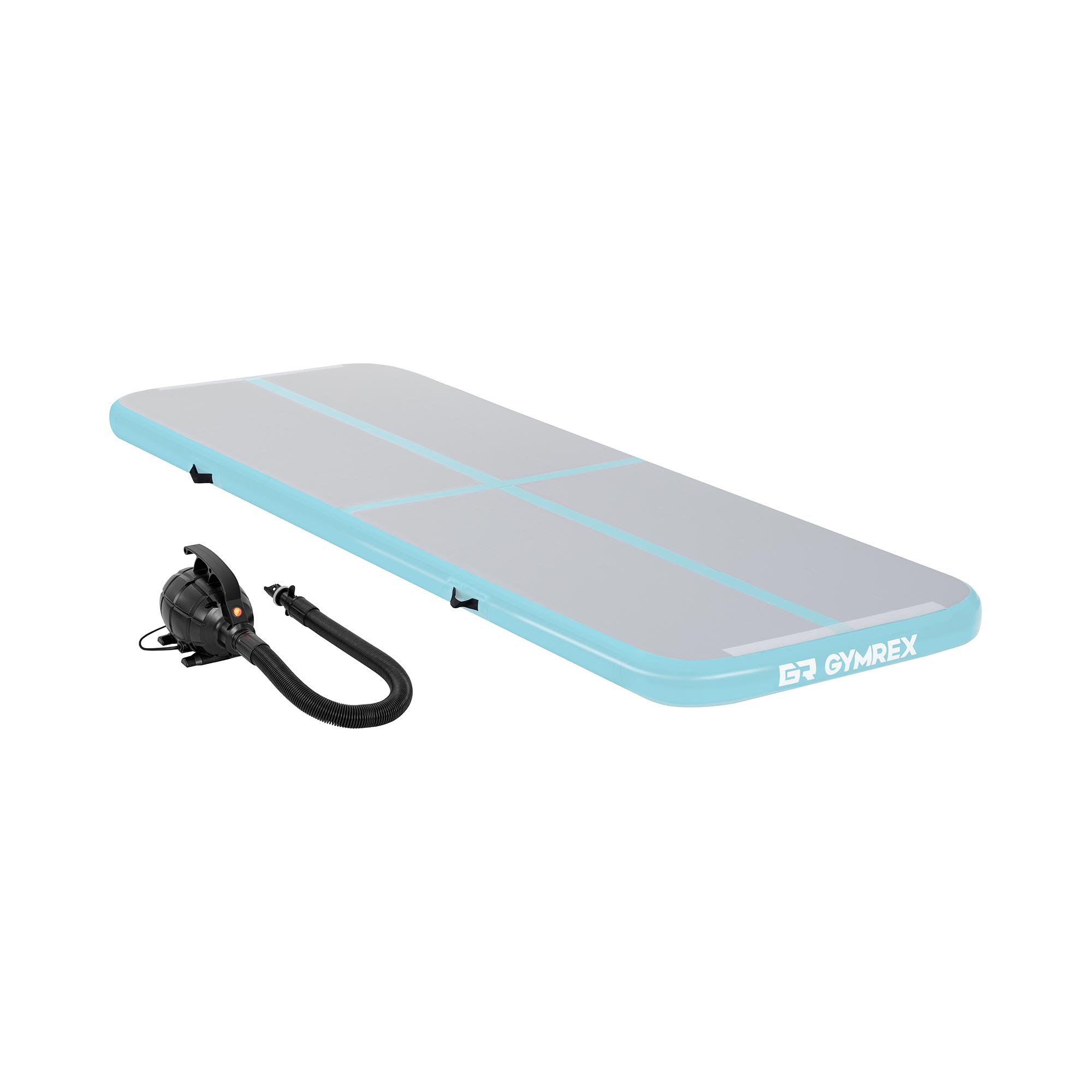 Felfújható tornaszőnyeg készlet pumpával - 300 x 100 x 10 cm - 150 kg - zöld/szürke | Gymrex