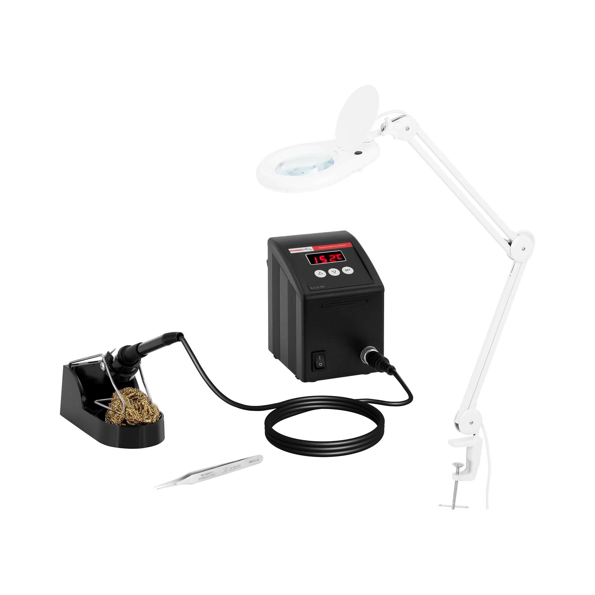 Kit station de soudage numérique avec lampe-loupe - 100 W - LED | Stamos Soldering