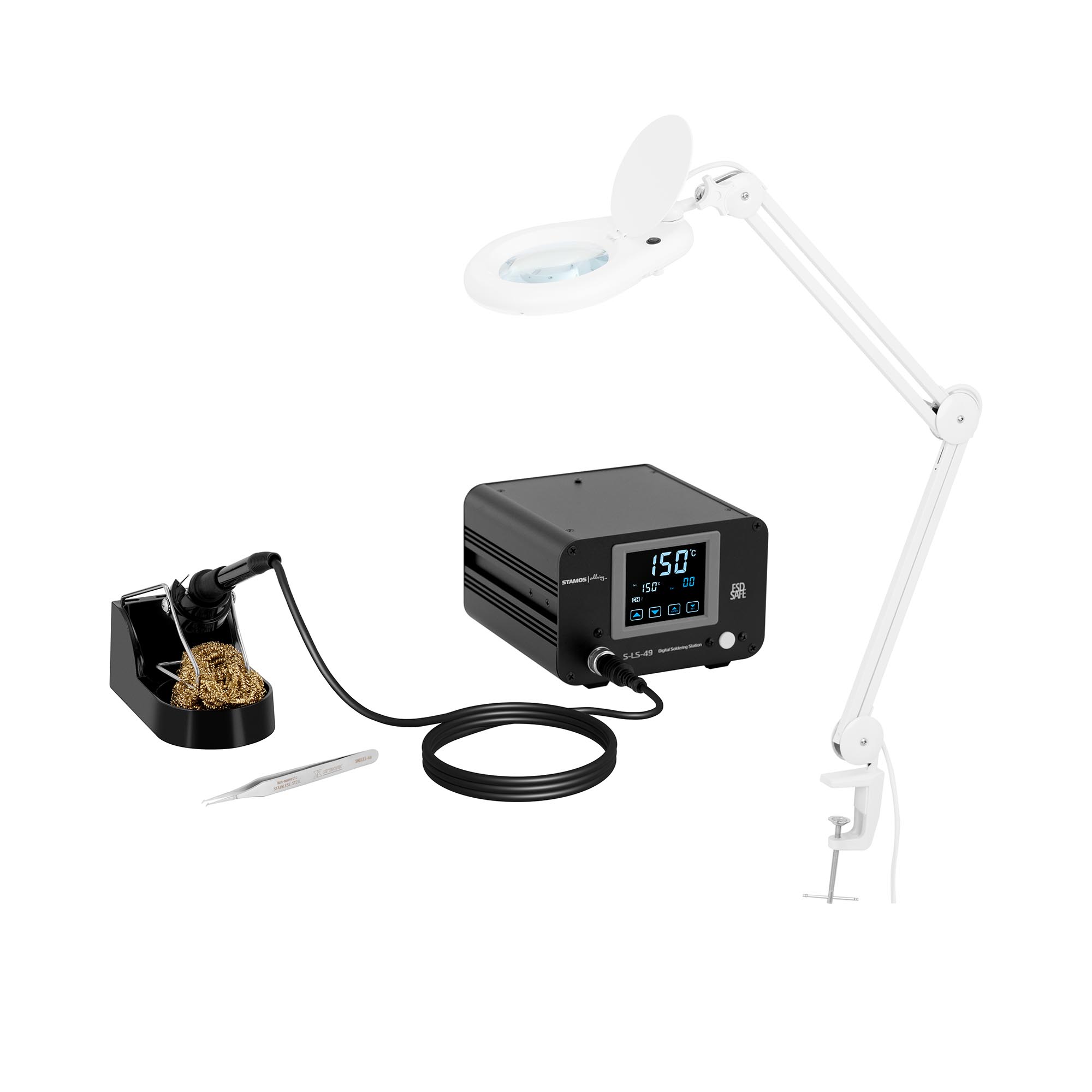 Kit station de soudage numérique avec lampe-loupe - 100 W - Tactile | Stamos Soldering