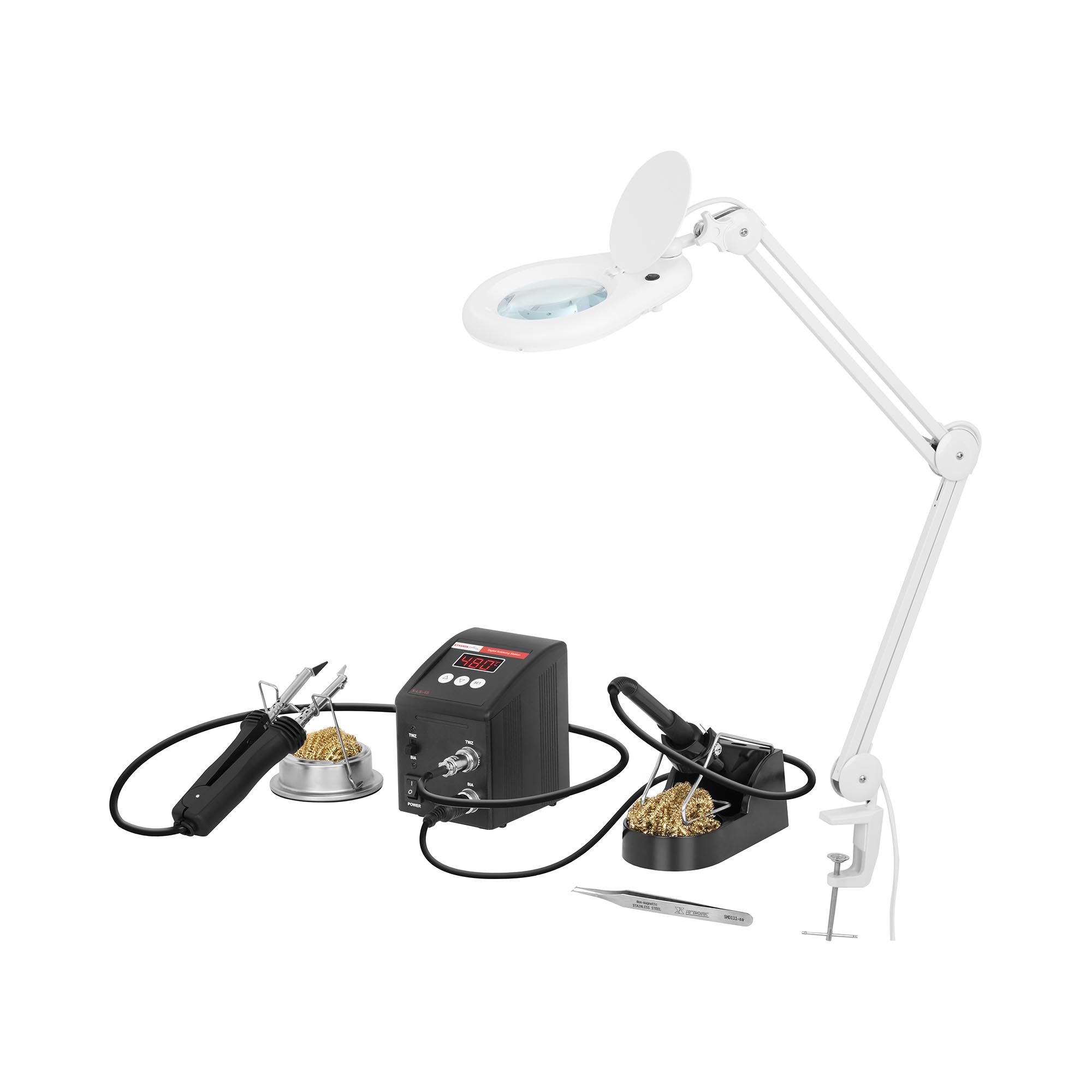 Kit station de soudage numérique 2-en-1 avec lampe-loupe - CMS - 80 W - LED | Stamos Soldering