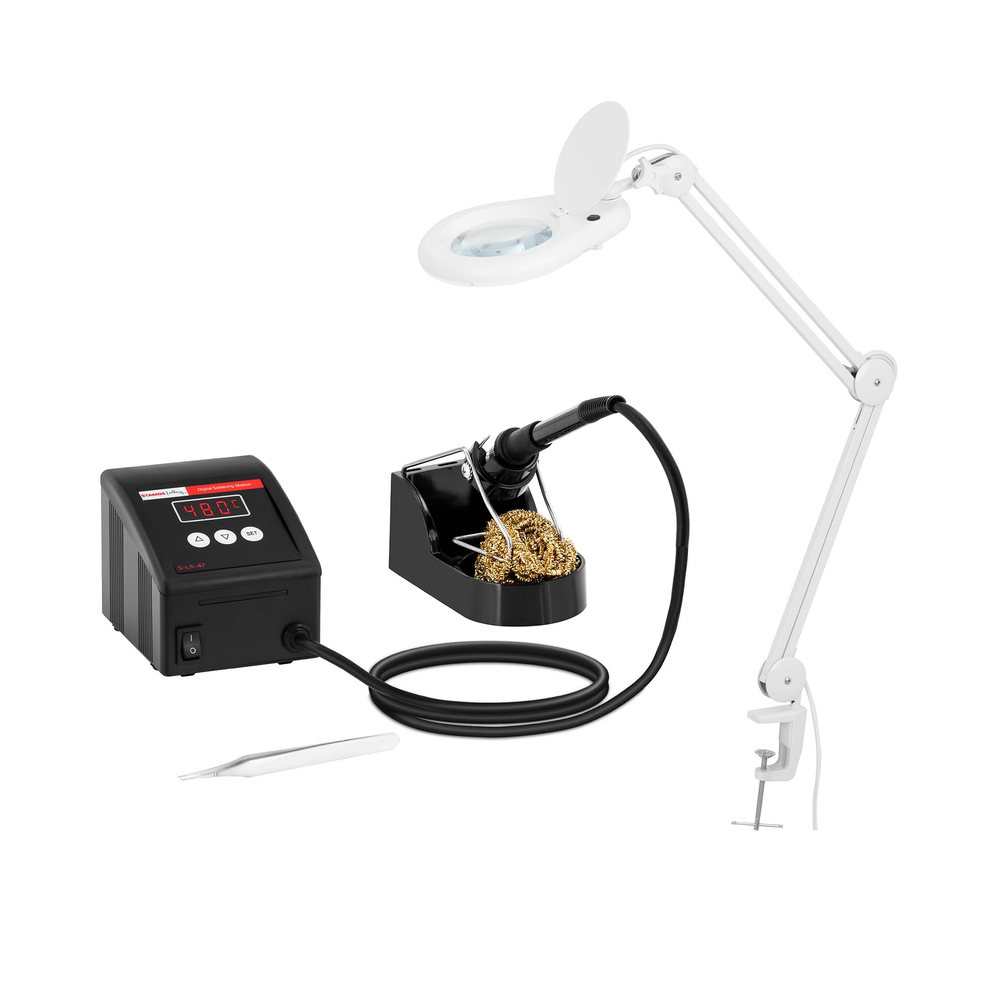 Kit station de soudage numérique avec lampe-loupe -80 W - LED | Stamos Soldering