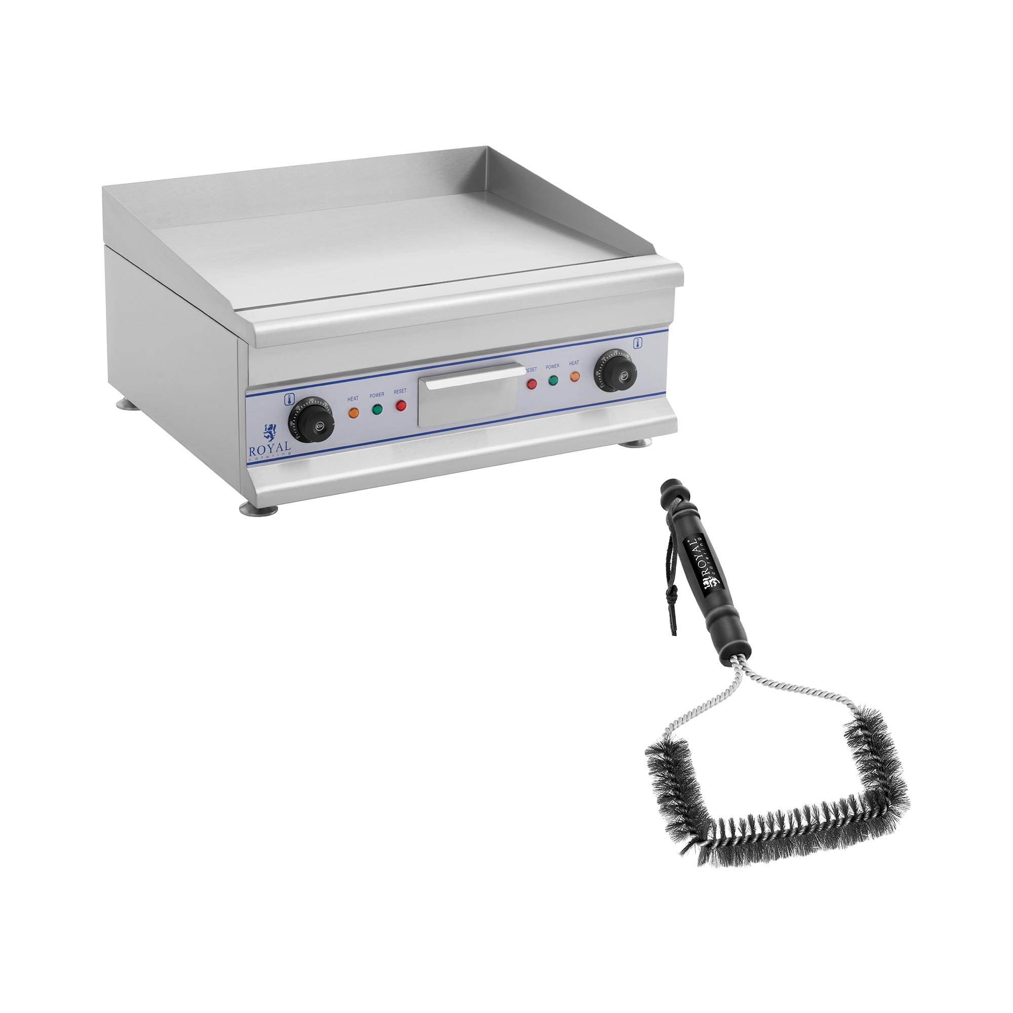 Dupla elektromos grill lap készlet grill kefével - 60 cm - sima - 2 x 3.200 W | Royal Catering