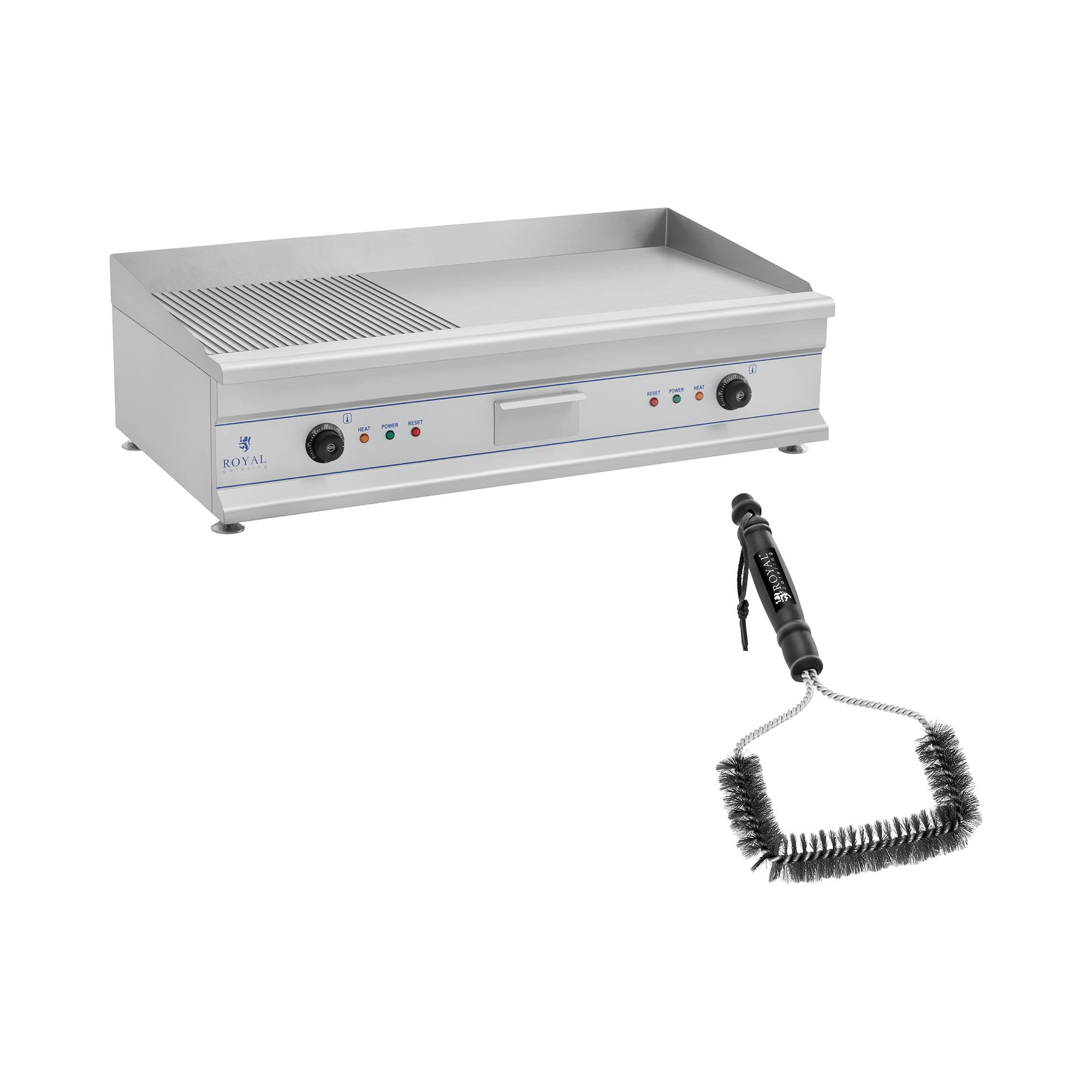 Dupla elektromos grill lap készlet grill kefével - 100 cm - bordázott/sima - 2 x 3.200 W | Royal Catering