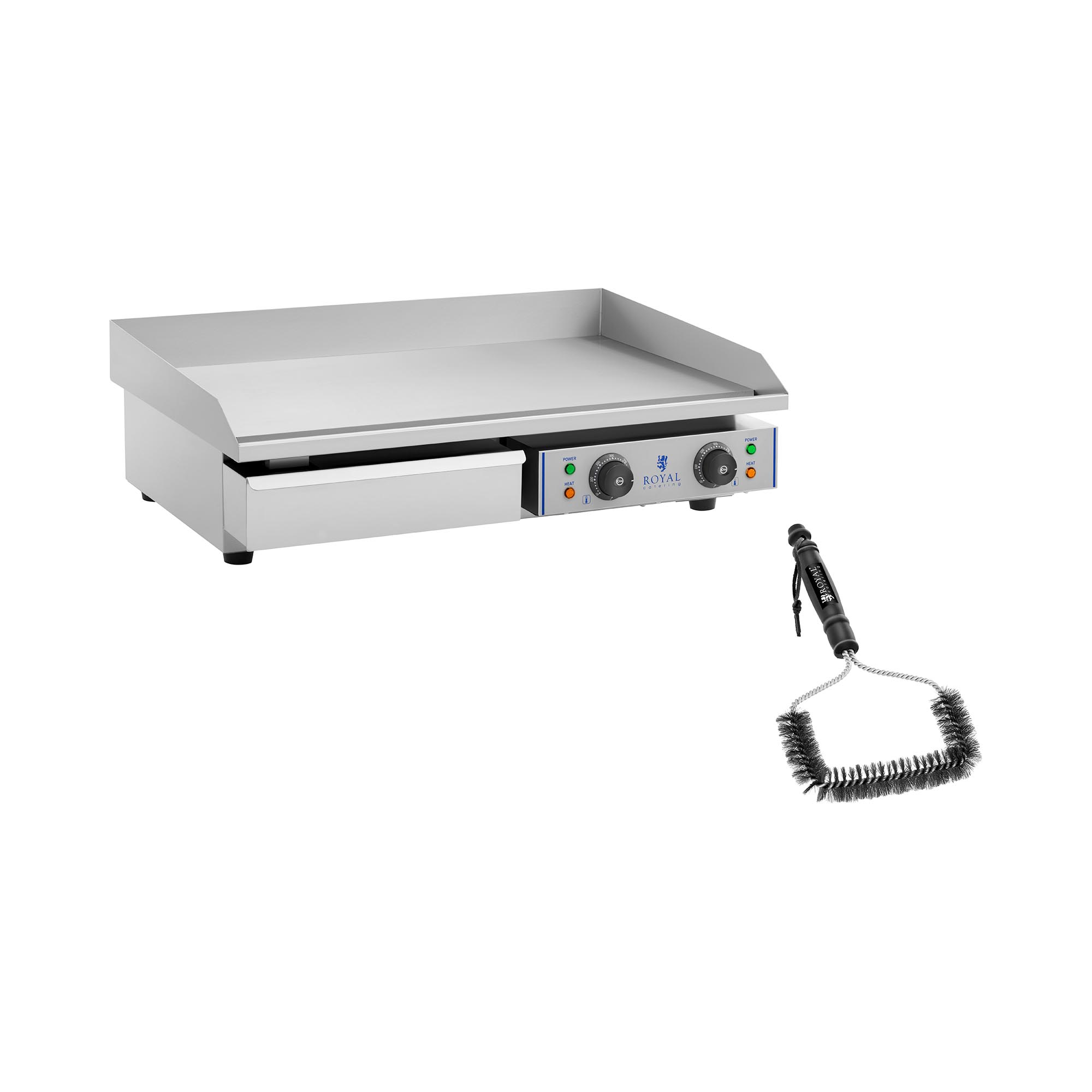 Dupla elektromos grill lap készlet grill kefével - 72,5 cm - sima - 2 x 2.200 W | Royal Catering
