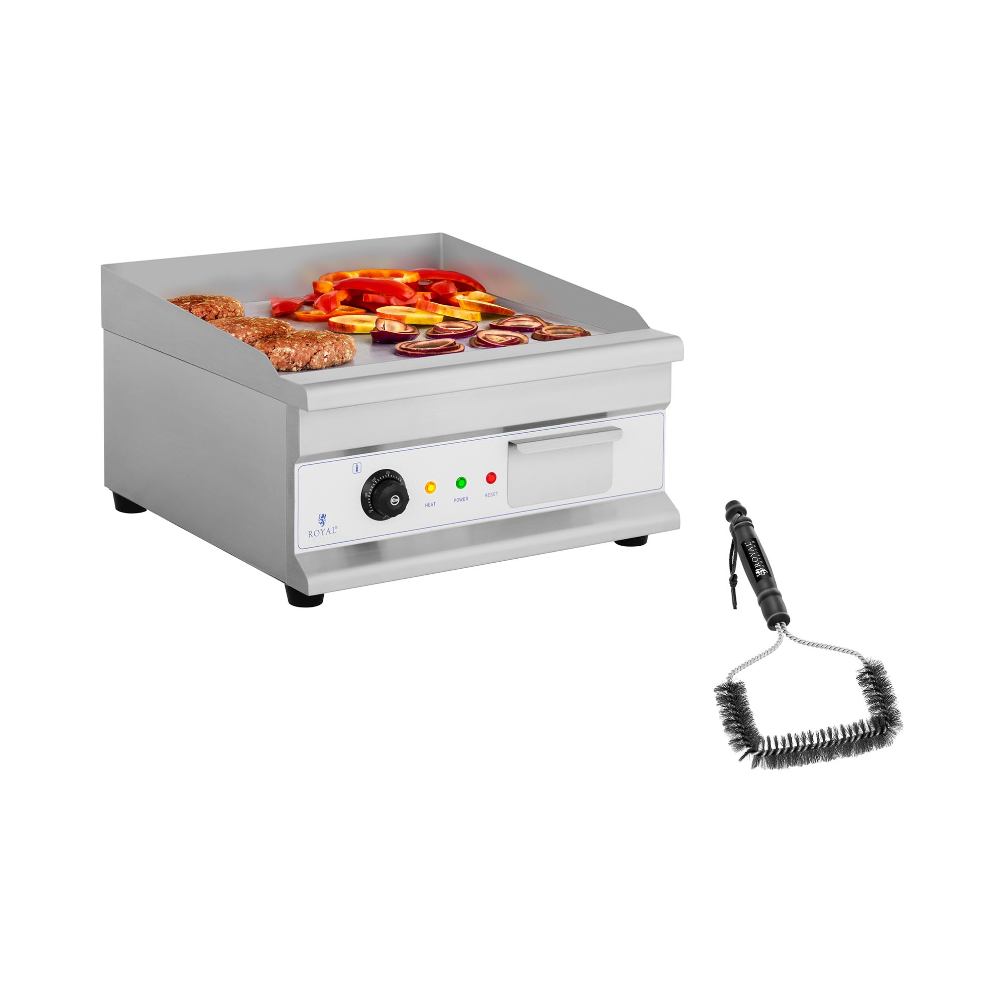 Elektromos grill lap készlet grill kefével 1 spirál - 50 cm - sima - 3.200 W | Royal Catering