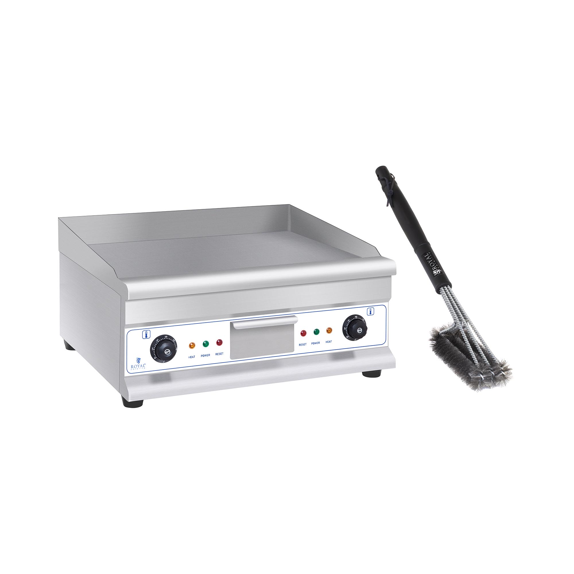 Dupla elektromos grill lap készlet 3as-grill kefével - 60 cm - sima - acél - 2 x 3.200 W | Royal Catering