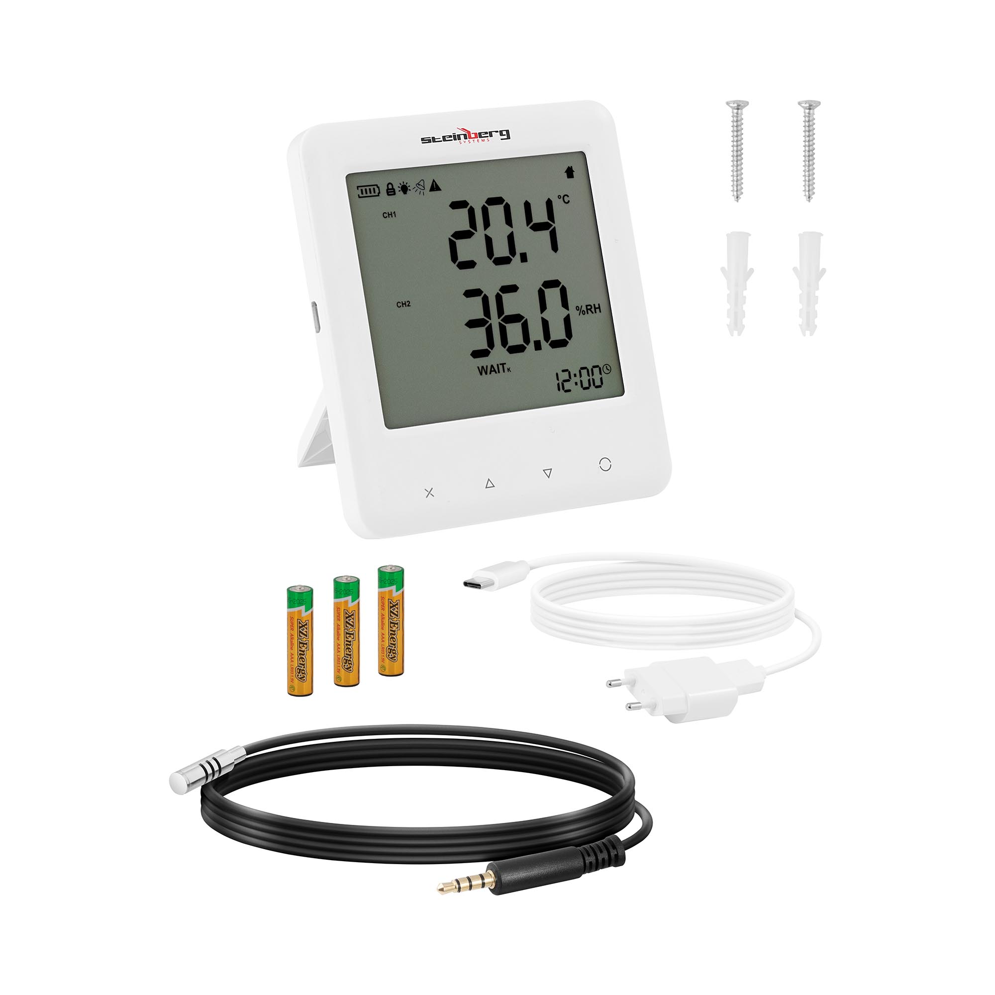 steinberg systems co2 messgerät mit externem sensor - inkl. temperatur und luftfeuchtigkeit