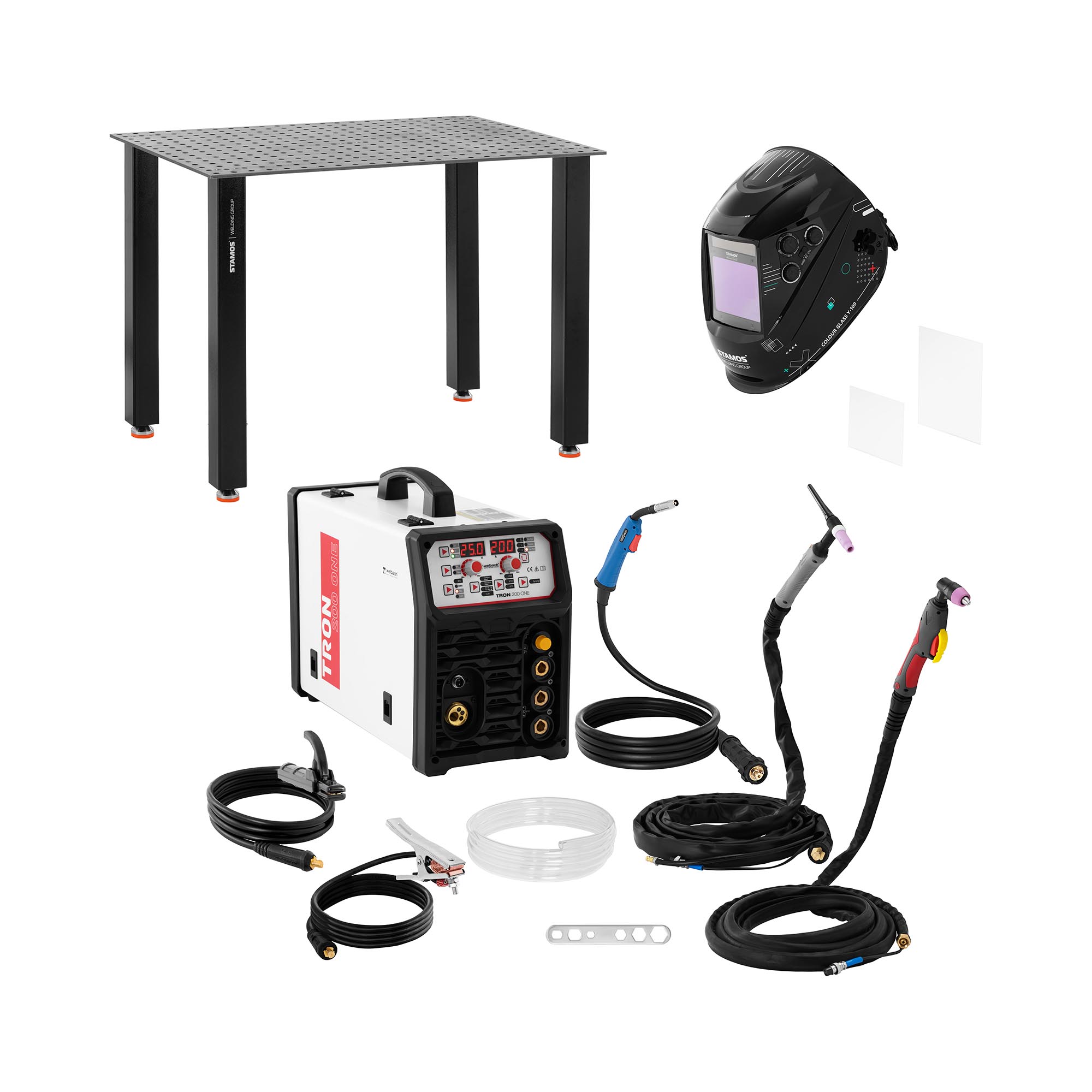 Kit de soudage - Poste à souder multi procédé - 200 A - Facteur de marche 60 % - Casque de soudage Colour Glass Y-100 - Table de soudage 150 kg | Stamos Welding Group