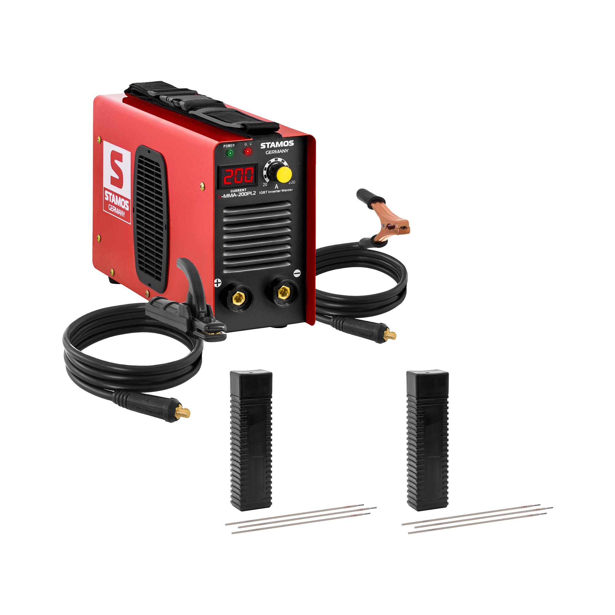 Hegesztőkészlet MMA hegesztőgép - 200 A - 60% Duty Cycle - E6013 elektródák - rutil-cellulóz - Ø 3,2 x 350 mm - 2 x 5 kg | Stamos Welding Group