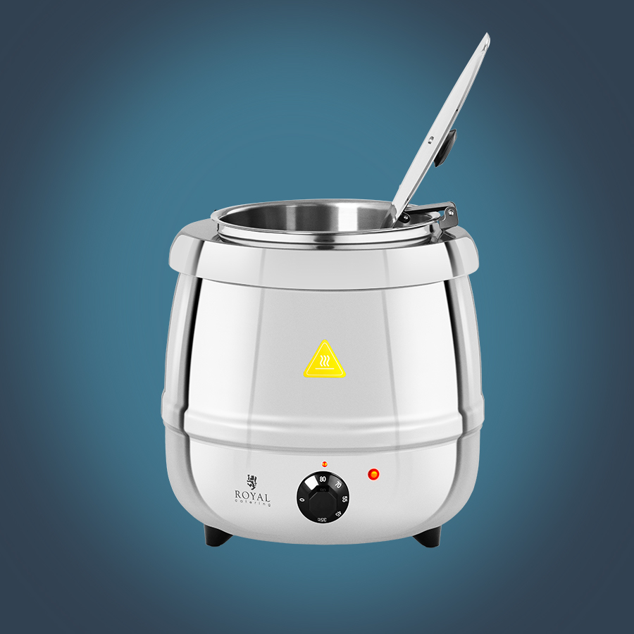 Zuppiera Elettrica Bartcher 100058 – Modello De Luxe Inox, 9 Litri, Termostato Regolabile 30-95°C, Mestolo E Etichette