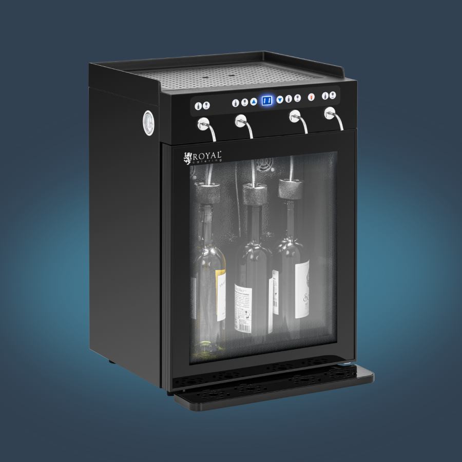 Royal Catering Nevera Para Vinos Refrigerador Vinoteca RC-WDB4 Potencia: 120 W, Con dispensador, Para 4 botellas, Acero, vidrio y plástico 