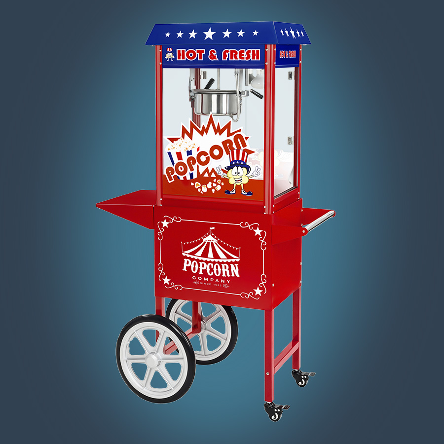 Popcornmaschine mit Wagen LED-Beleuchtung Popcornautomat US-Design Rot 