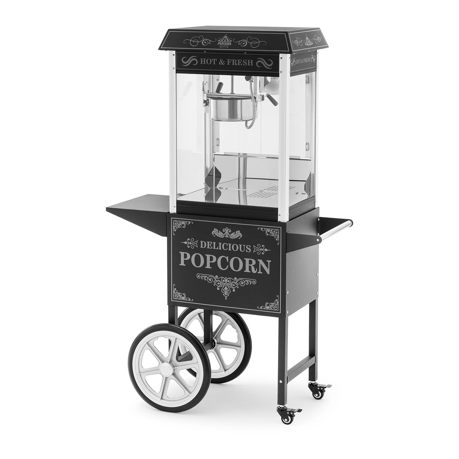 Popcornmaschine mit Wagen - Retro-Design - 150 / 180 °C - schwarz - Royal Catering